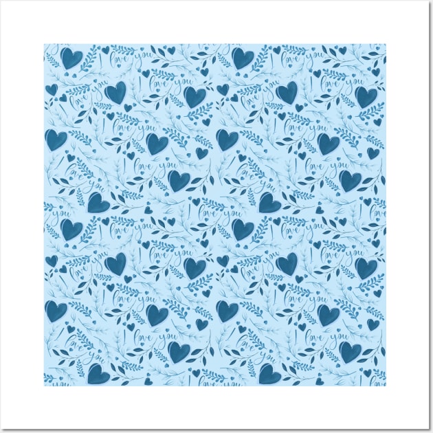 I love you typography sign seamless pattern blue Wall Art by Arch4Design